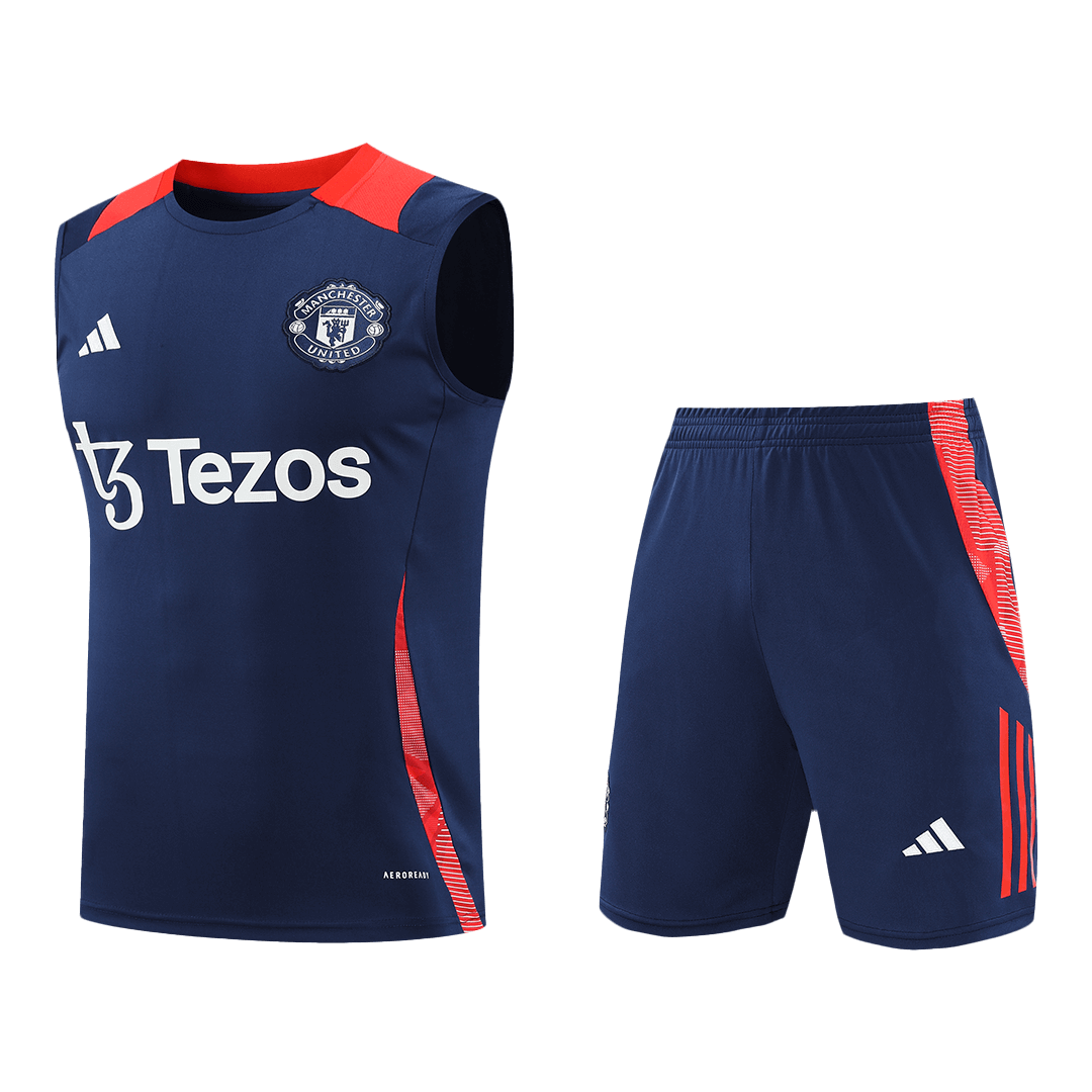 Kit de colete de camisola de futebol pré-jogo do Manchester United (camisola + calções) 2024/25