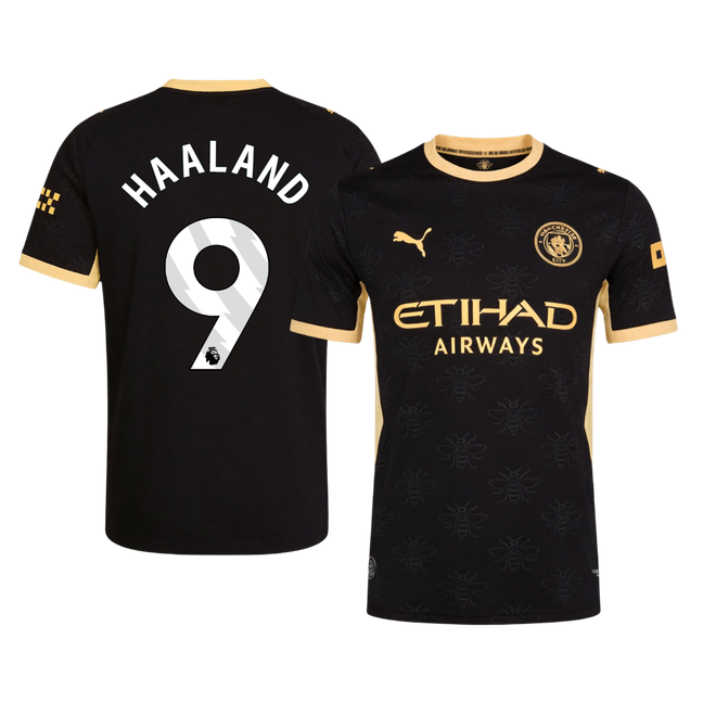 Versão do Jogador HAALAND #9 Manchester City Fora Futebol Camisas 2026/27 Preto