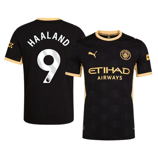 Versão do Jogador HAALAND #9 Manchester City Fora Futebol Camisas 2026/27 Preto