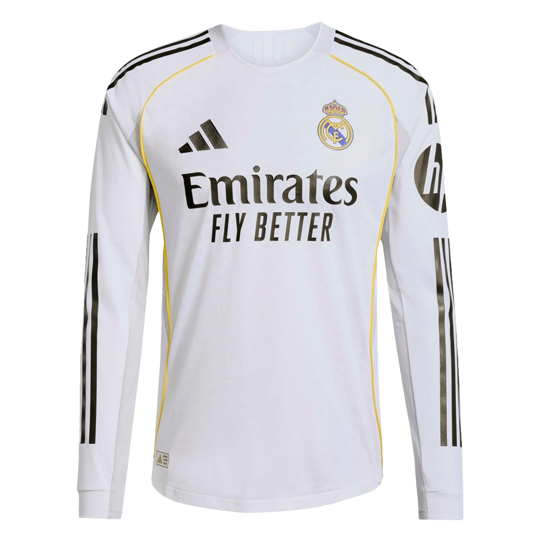 Real Madrid Casa Manga Longa Futebol Camisas 2025/26 Branco