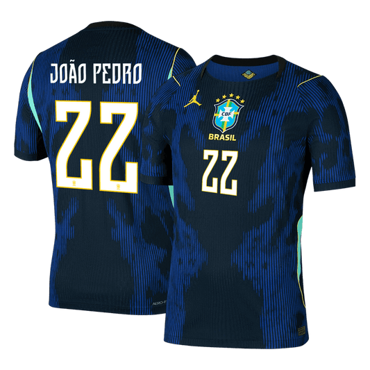 Versão do Jogador JOÃO PEDRO #22 Brazil Fora Copa do Mundo Futebol Camisas 2026 Marinha