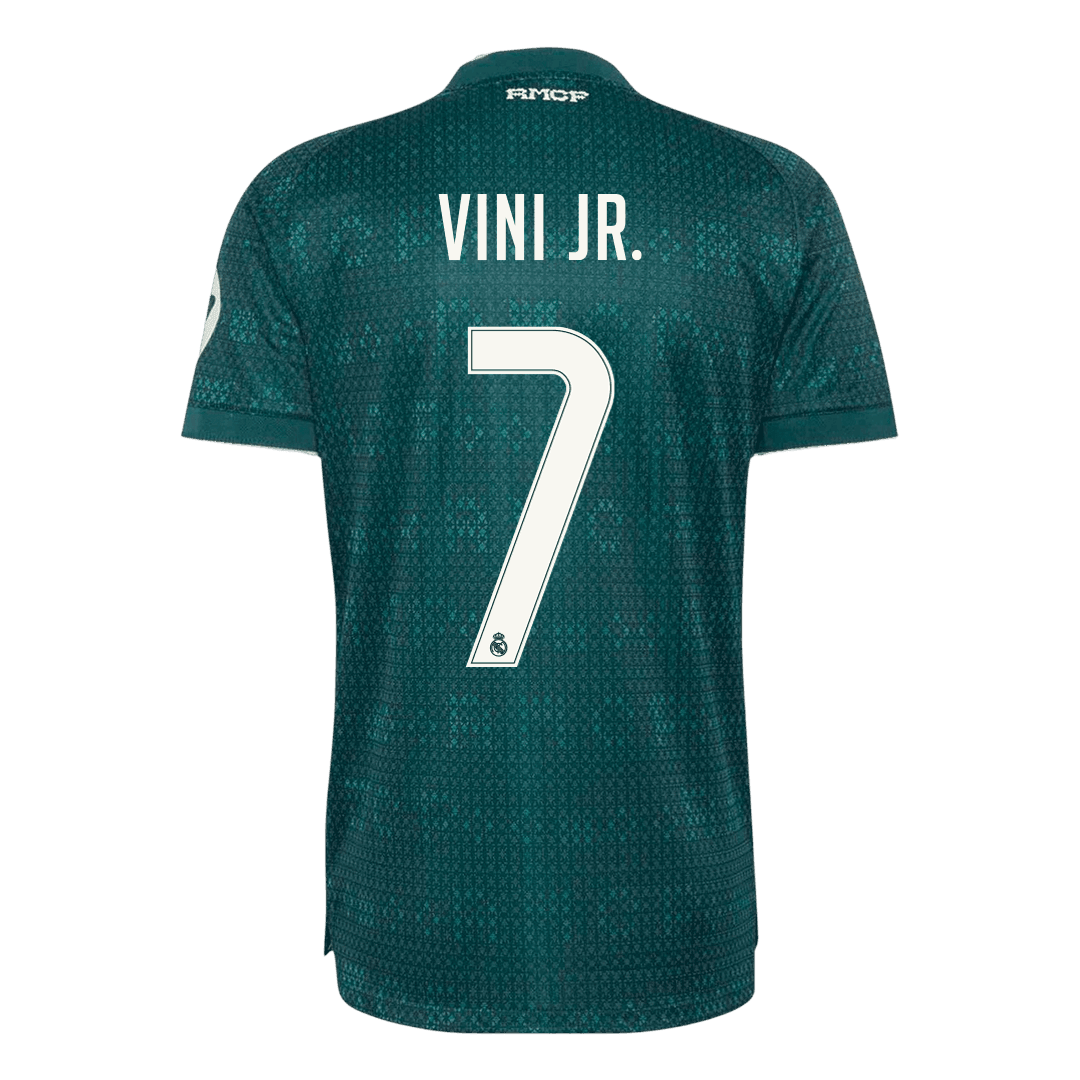 Versão do Jogador VINI JR. #7 Real Madrid Fora Futebol Camisas 2026/27 Verde