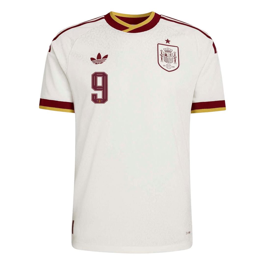 Versão do Jogador GAVI #9 Spain Fora Copa do Mundo Futebol Camisas 2026 Branco