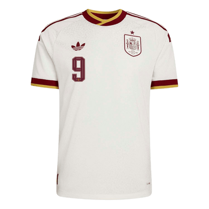 Versão do Jogador GAVI #9 Spain Fora Copa do Mundo Futebol Camisas 2026 Branco