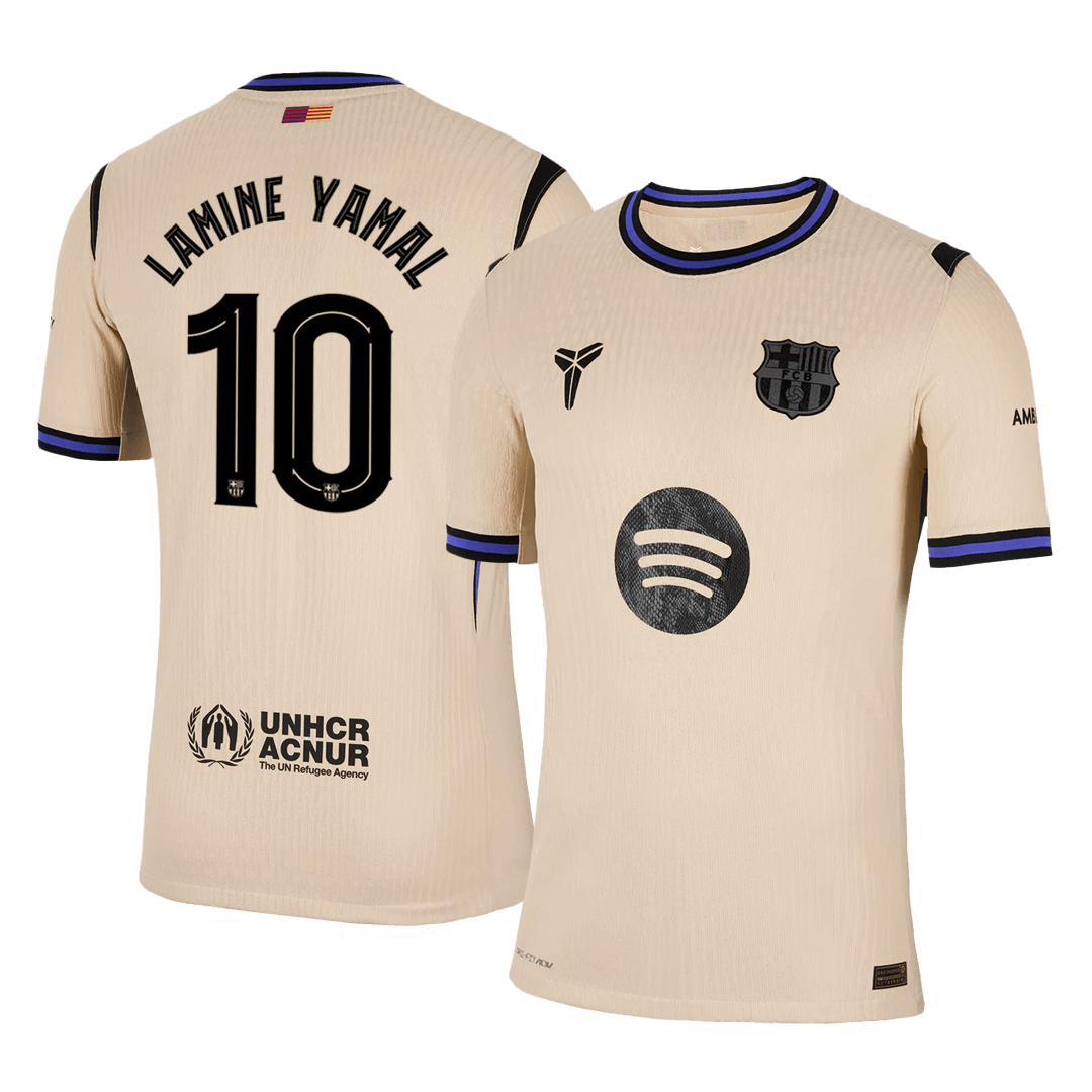 Autêntico LAMINE YAMAL #10 Barcelona Fora UCL Futebol Camisas 2025/26 Amarelo