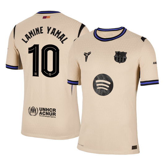 Autêntico LAMINE YAMAL #10 Barcelona Fora UCL Futebol Camisas 2025/26 Amarelo