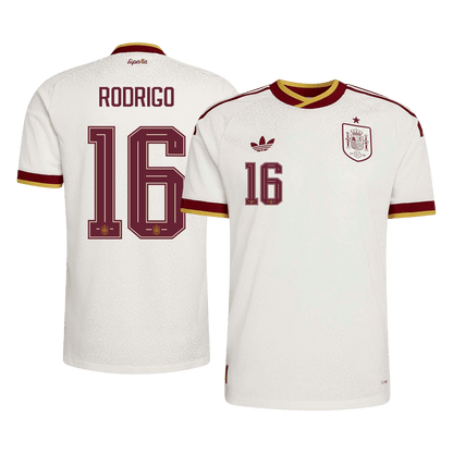 Versão do Jogador RODRIGO #16 Spain Fora Copa do Mundo Futebol Camisas 2026 Branco