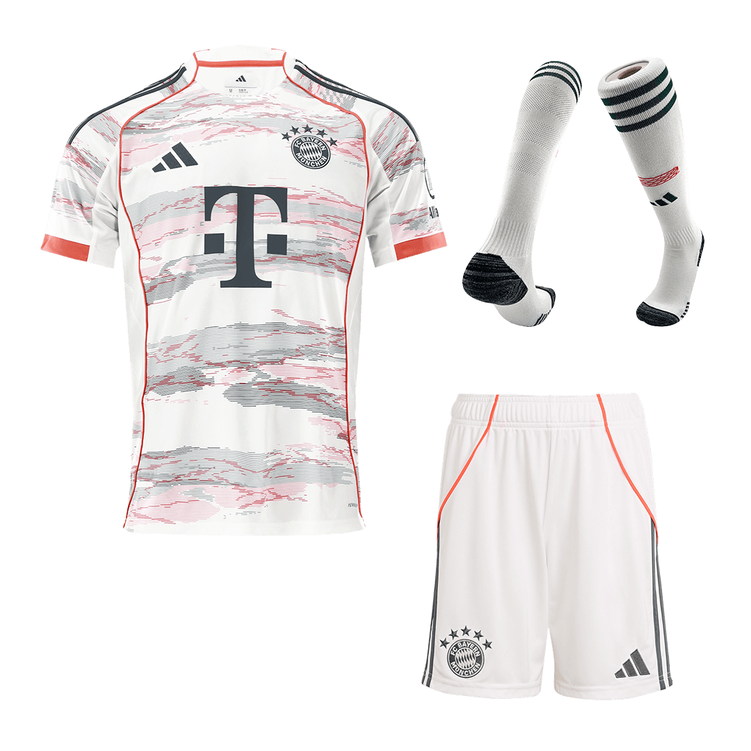 Bayern Munich 
 Fora 
 Camisa 
Conjunto (Camisa + Calções + Meias) 
2025/26 
 Branco