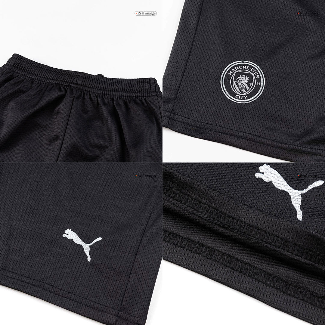 Manchester City Infantil 
 Fora Futebol Camisa Conjunto (Camisa+Shorts+Meias) 2025/26 Preto