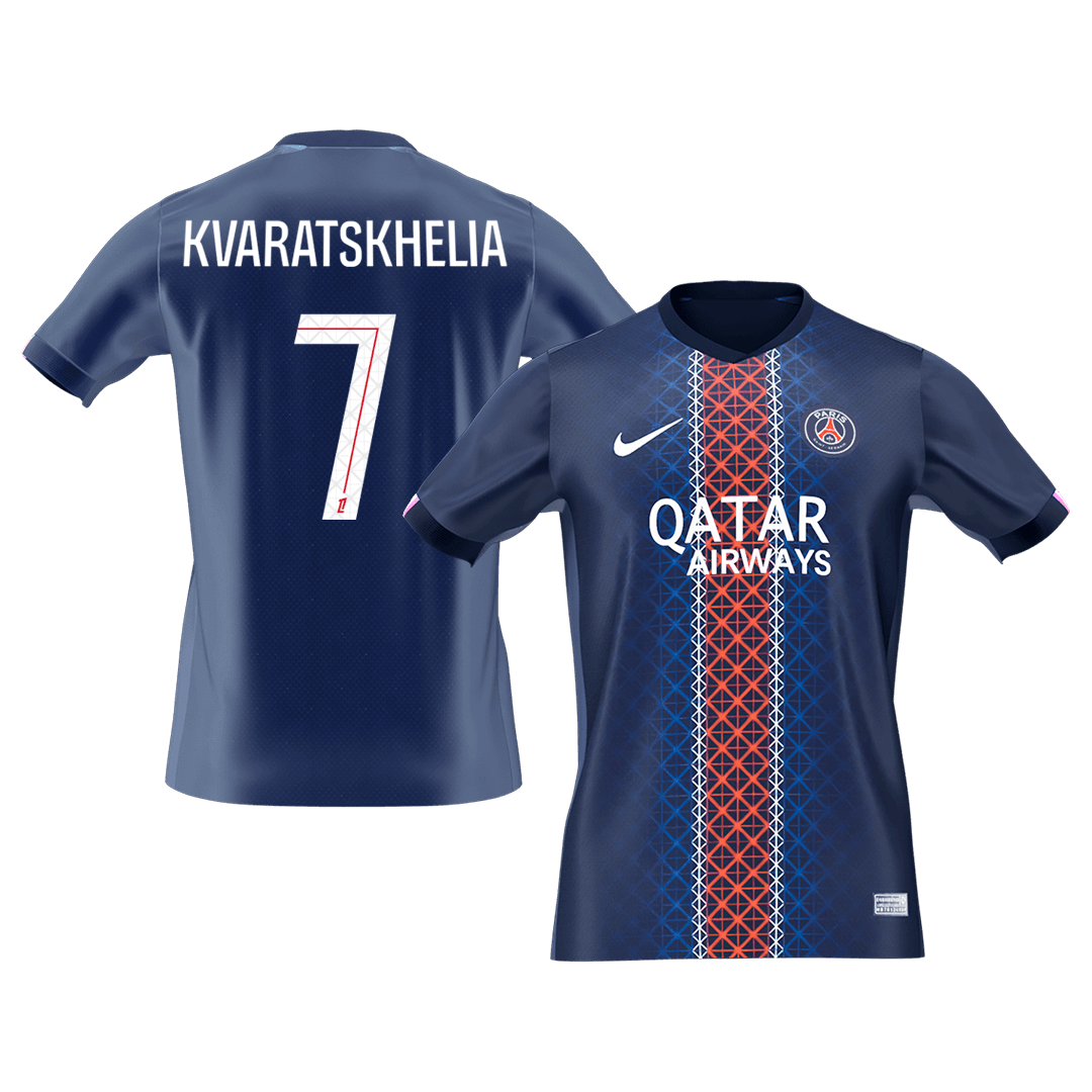 KVARATSKHELIA #7 PSG Casa Futebol Camisas 2025/26 Marinha
