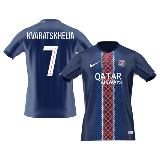KVARATSKHELIA #7 PSG Casa Futebol Camisas 2025/26 Marinha
