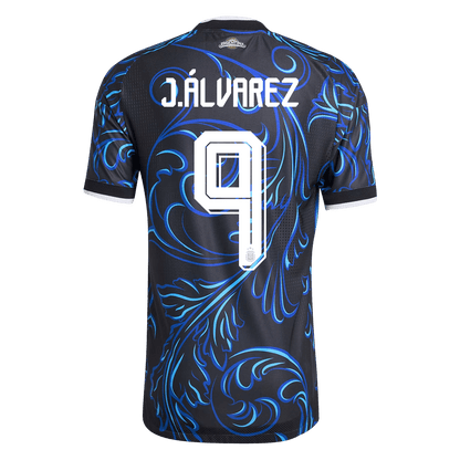 Versão do Jogador J. ÁLVAREZ #9 Argentina Fora Copa do Mundo Futebol Camisas 2026 Preto