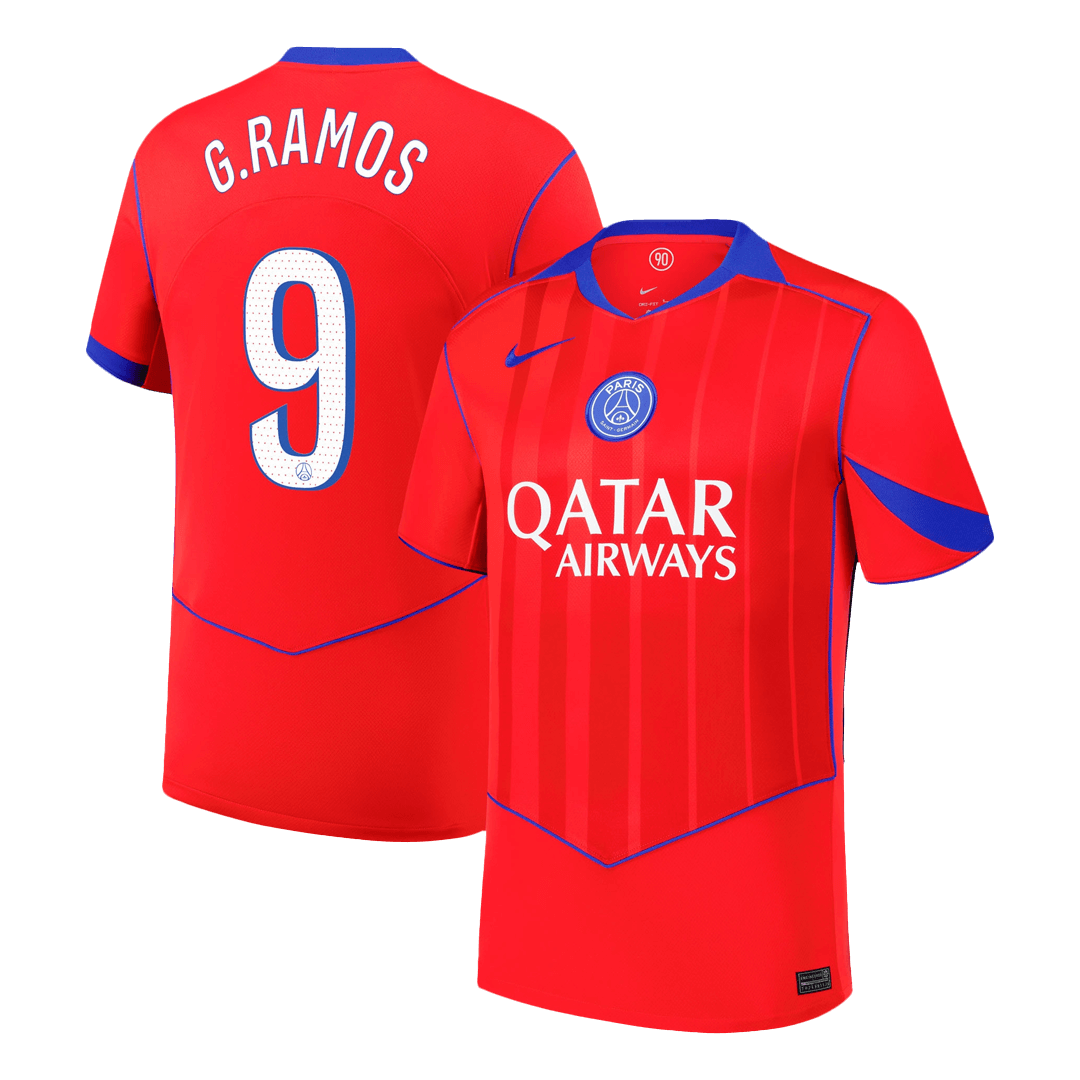 G.RAMOS #9 PSG Fora Terceira Camisa 2025/26 Vermelho