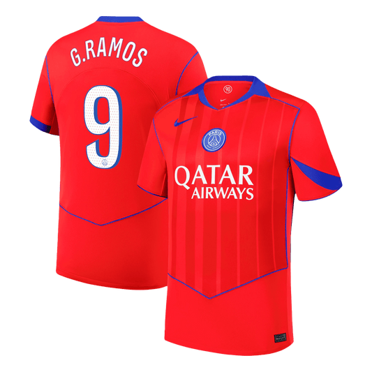 G.RAMOS #9 PSG Fora Terceira Camisa 2025/26 Vermelho