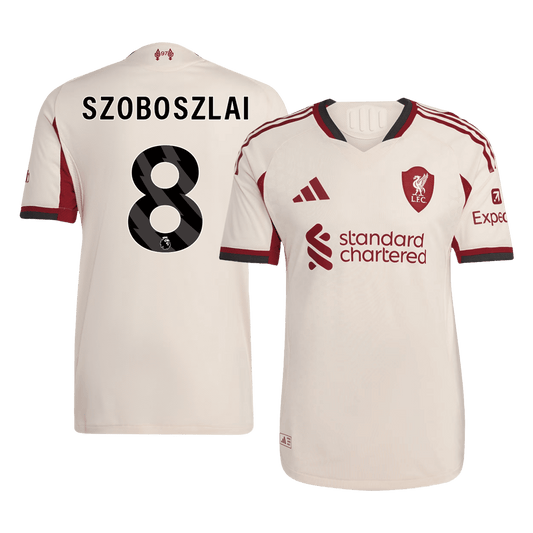 Jogador SZOBOSZLAI #8 Liverpool Fora Futebol Camisas 2025/26 Branco