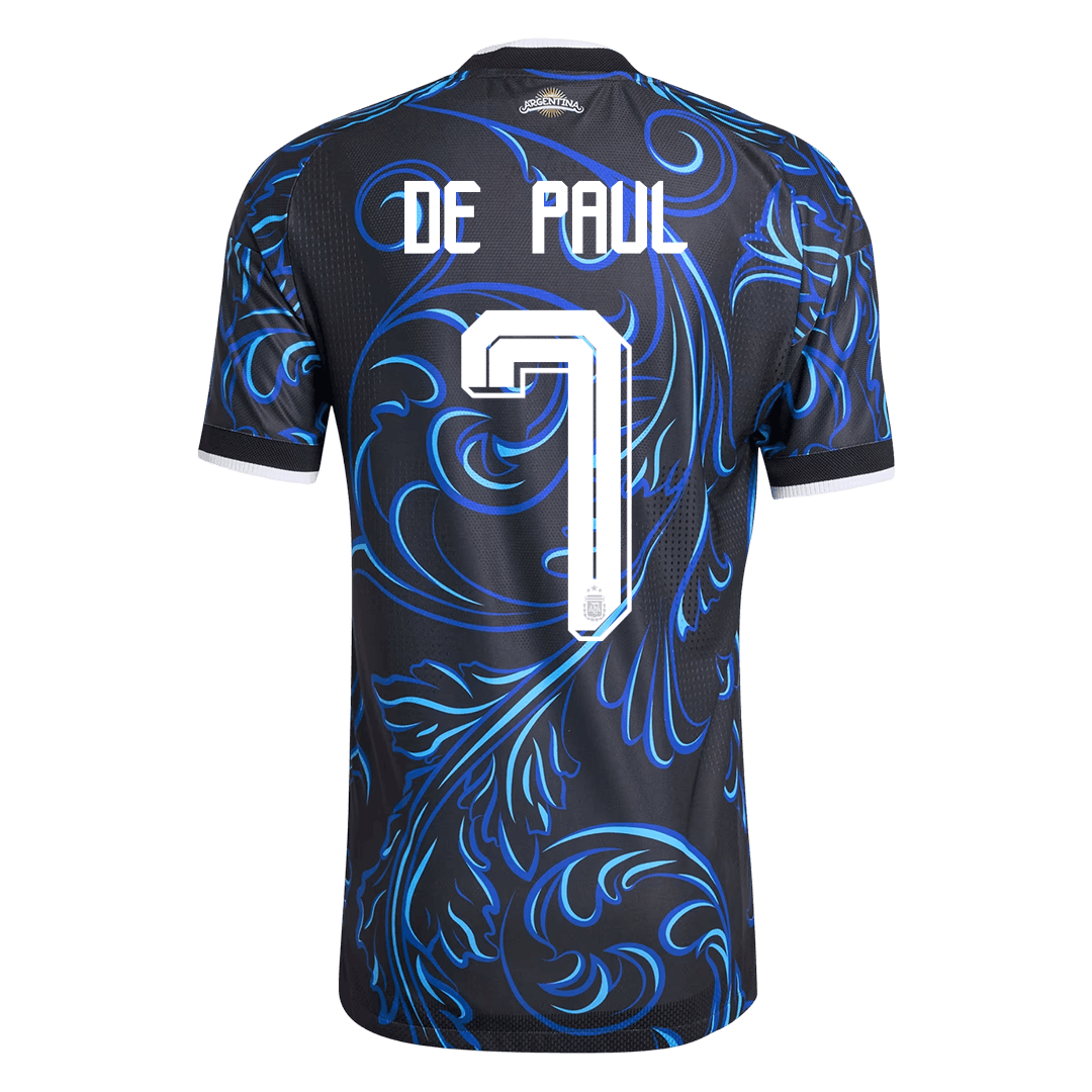 Versão do Jogador DE PAUL #7 Argentina Fora Copa do Mundo Futebol Camisas 2026 Preto