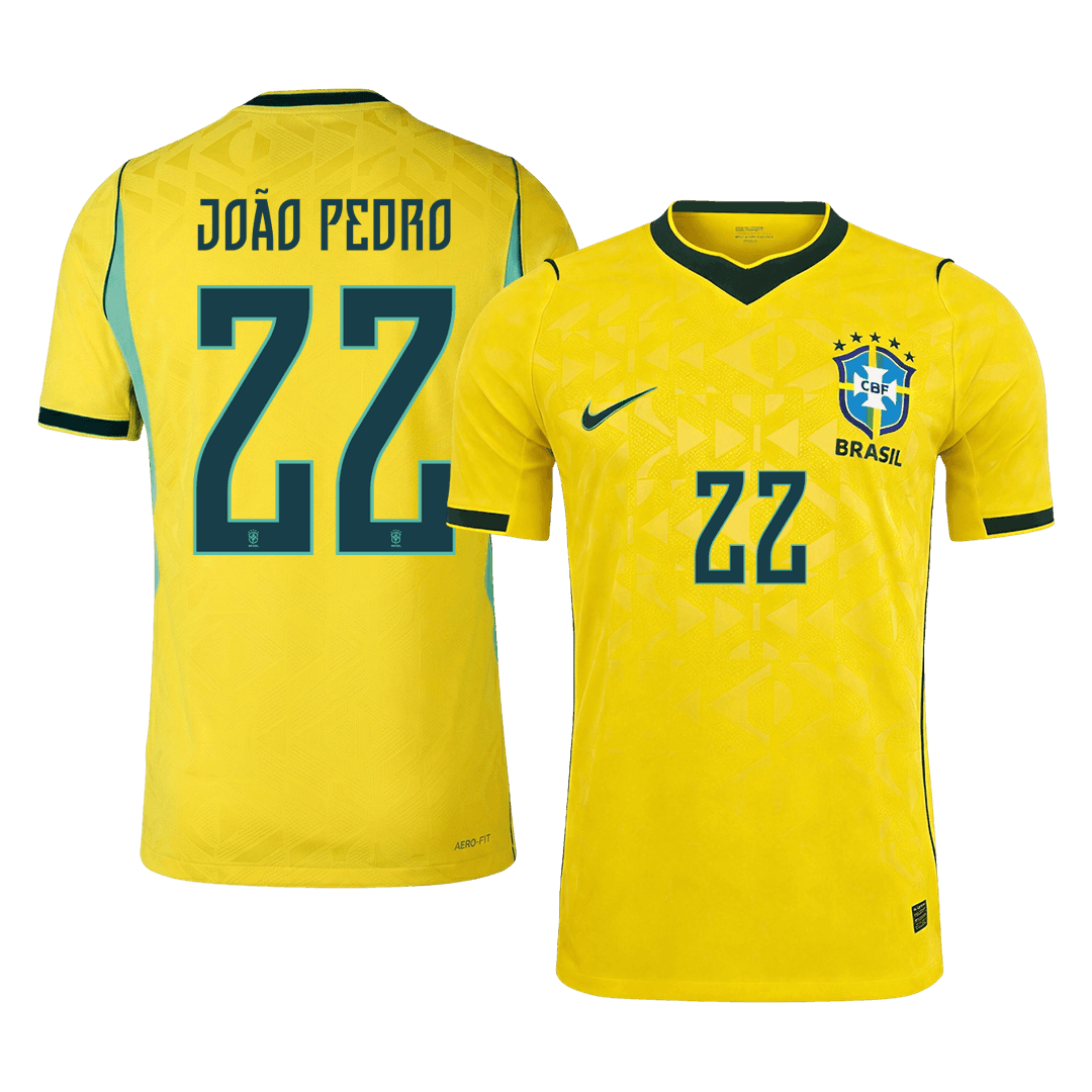 Versão do Jogador JOÃO PEDRO #22 Brazil Casa Copa do Mundo Futebol Camisas 2026 Amarelo
