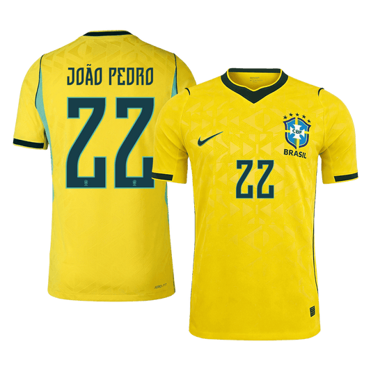 Versão do Jogador JOÃO PEDRO #22 Brazil Casa Copa do Mundo Futebol Camisas 2026 Amarelo