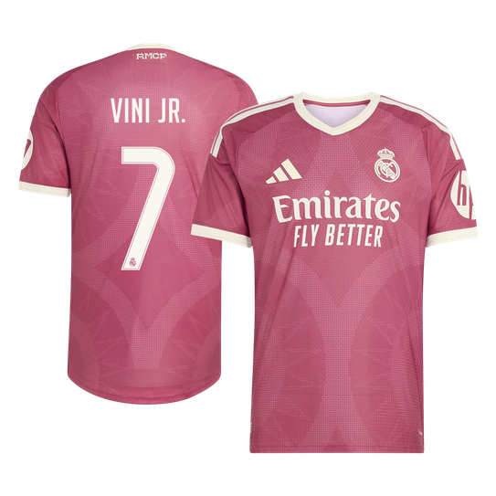 Versão do Jogador VINI JR. #7 Real Madrid Terceira Futebol Camisas 2026/27 Rosa