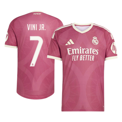 Versão do Jogador VINI JR. #7 Real Madrid Terceira Futebol Camisas 2026/27 Rosa