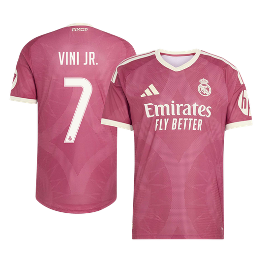Versão do Jogador VINI JR. #7 Real Madrid Terceira Futebol Camisas 2026/27 Rosa