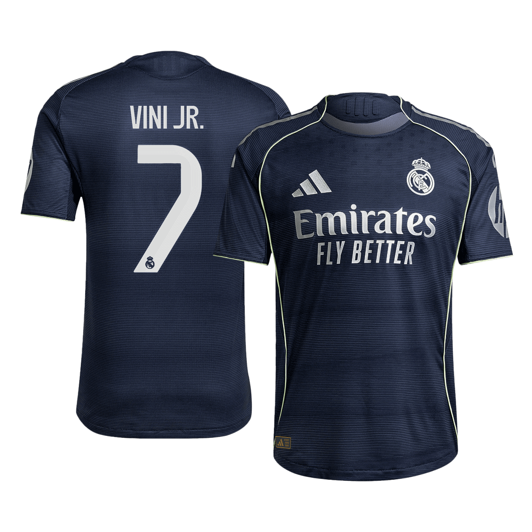Autêntico VINI JR. #7 Real Madrid Fora Futebol Camisas 2025/26 Marinha