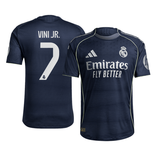 Autêntico VINI JR. #7 Real Madrid Fora Futebol Camisas 2025/26 Marinha