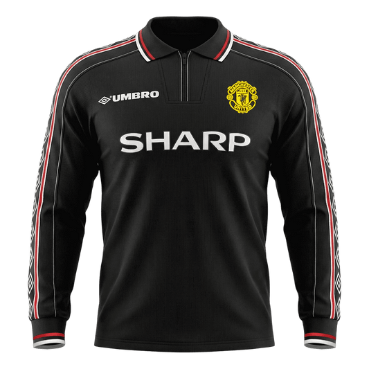Retrô Manchester United Fora Manga Longa Camisa 1998 Preto
