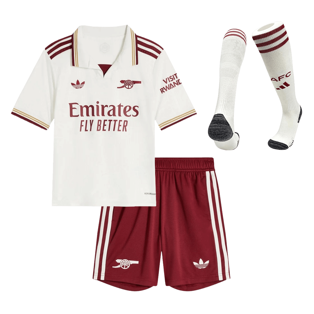 Arsenal Infantil 
 Fora Terceira Futebol Camisa Conjunto (Camisa+Shorts+Meias) 2025/26 Branco