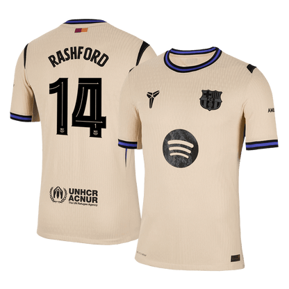 Autêntico RASHFORD #14 Barcelona Fora UCL Futebol Camisas 2025/26 Amarelo