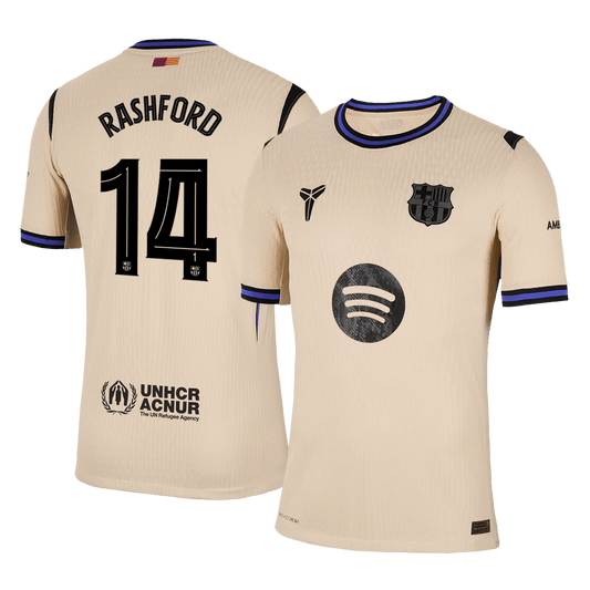 Autêntico RASHFORD #14 Barcelona Fora UCL Futebol Camisas 2025/26 Amarelo