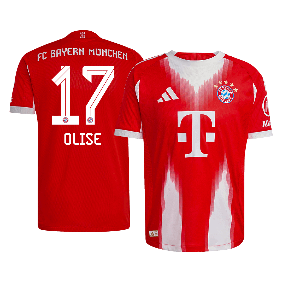 Autêntico OLISE #17 Bayern Munich Casa Futebol Camisas 2025/26 Vermelho