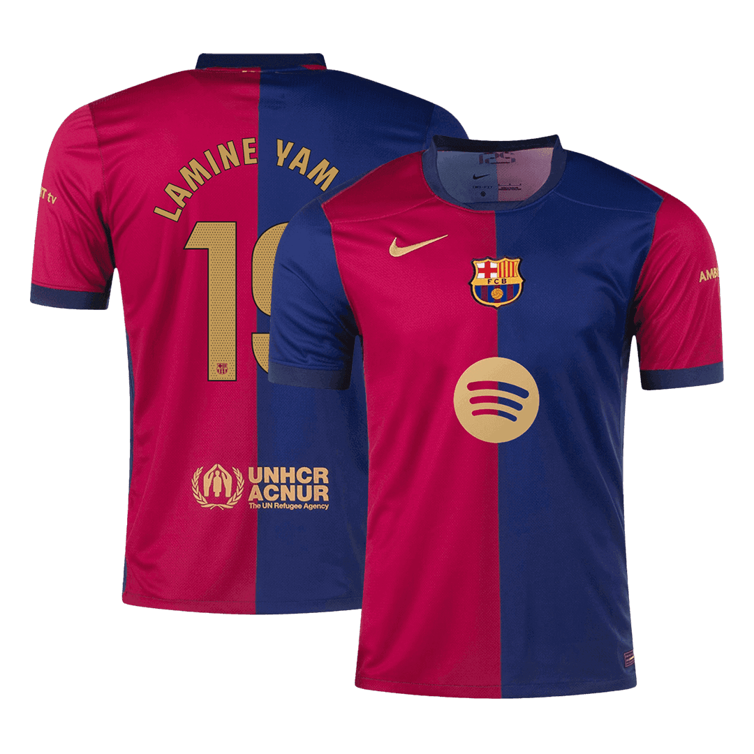 Custom Barcelona Jersey LAMINE YAMAL #19 Home Football Shirt 2024/25 Spotify Logo No Text