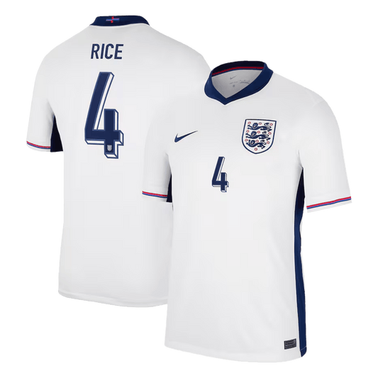 Camisola personalizada RICE #4 Inglaterra Soccer Jersey Home 2024