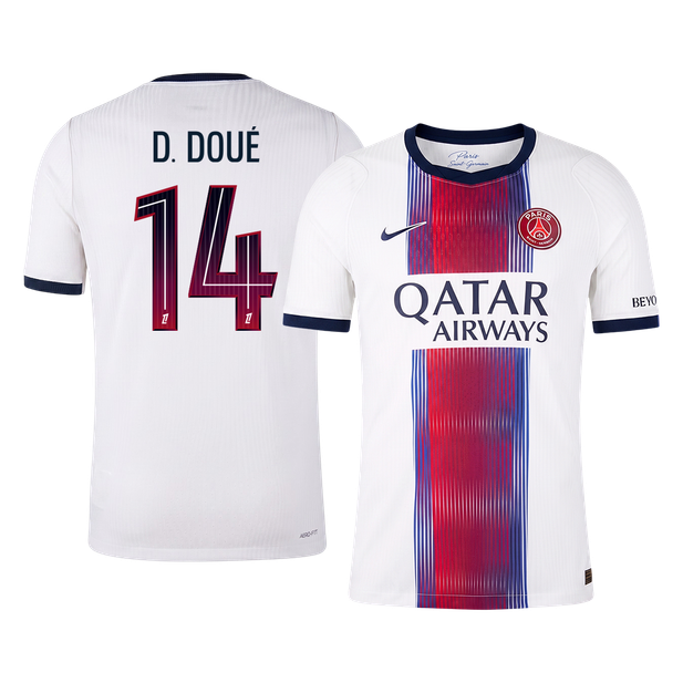 Versão do Jogador D. DOUÉ #14 PSG Fora Futebol Camisas 2026/27 Branco
