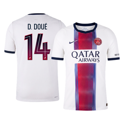 Versão do Jogador D. DOUÉ #14 PSG Fora Futebol Camisas 2026/27 Branco