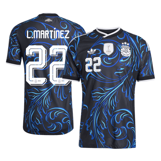 Versão do Jogador L. MARTÍNEZ #22 Argentina Fora Copa do Mundo Futebol Camisas 2026 Preto
