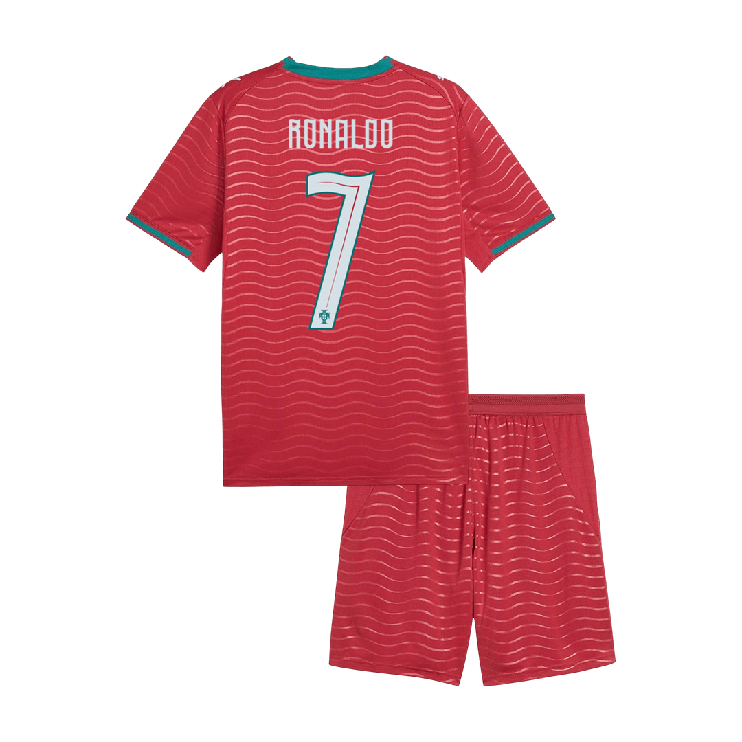 RONALDO #7 Portugal Infantil Casa Copa do Mundo Conjunto(Camisa+Calção) 2026 Vermelho