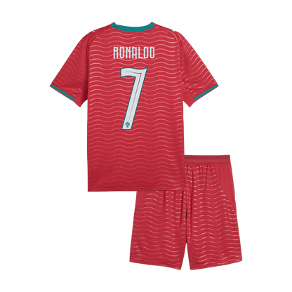 RONALDO #7 Portugal Infantil Casa Copa do Mundo Conjunto(Camisa+Calção) 2026 Vermelho