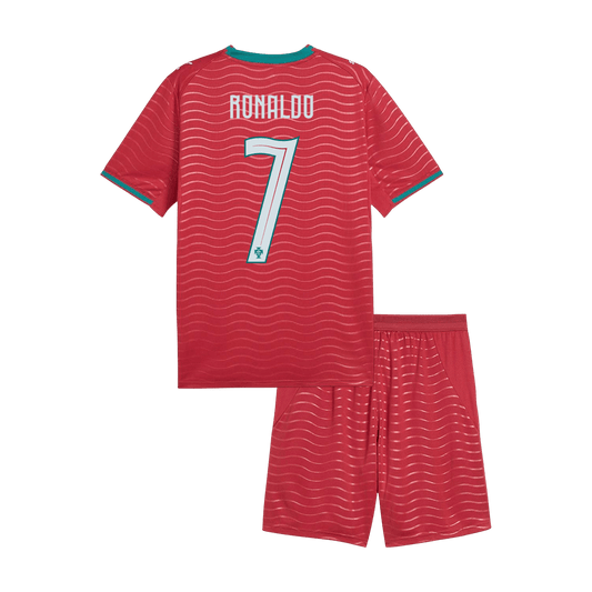 RONALDO #7 Portugal Infantil Casa Copa do Mundo Conjunto(Camisa+Calção) 2026 Vermelho
