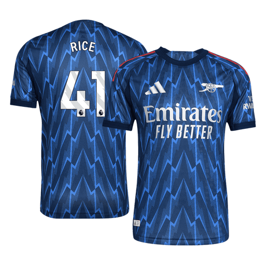 Autêntico RICE #41 Arsenal Fora Futebol Camisas 2025/26 Azul