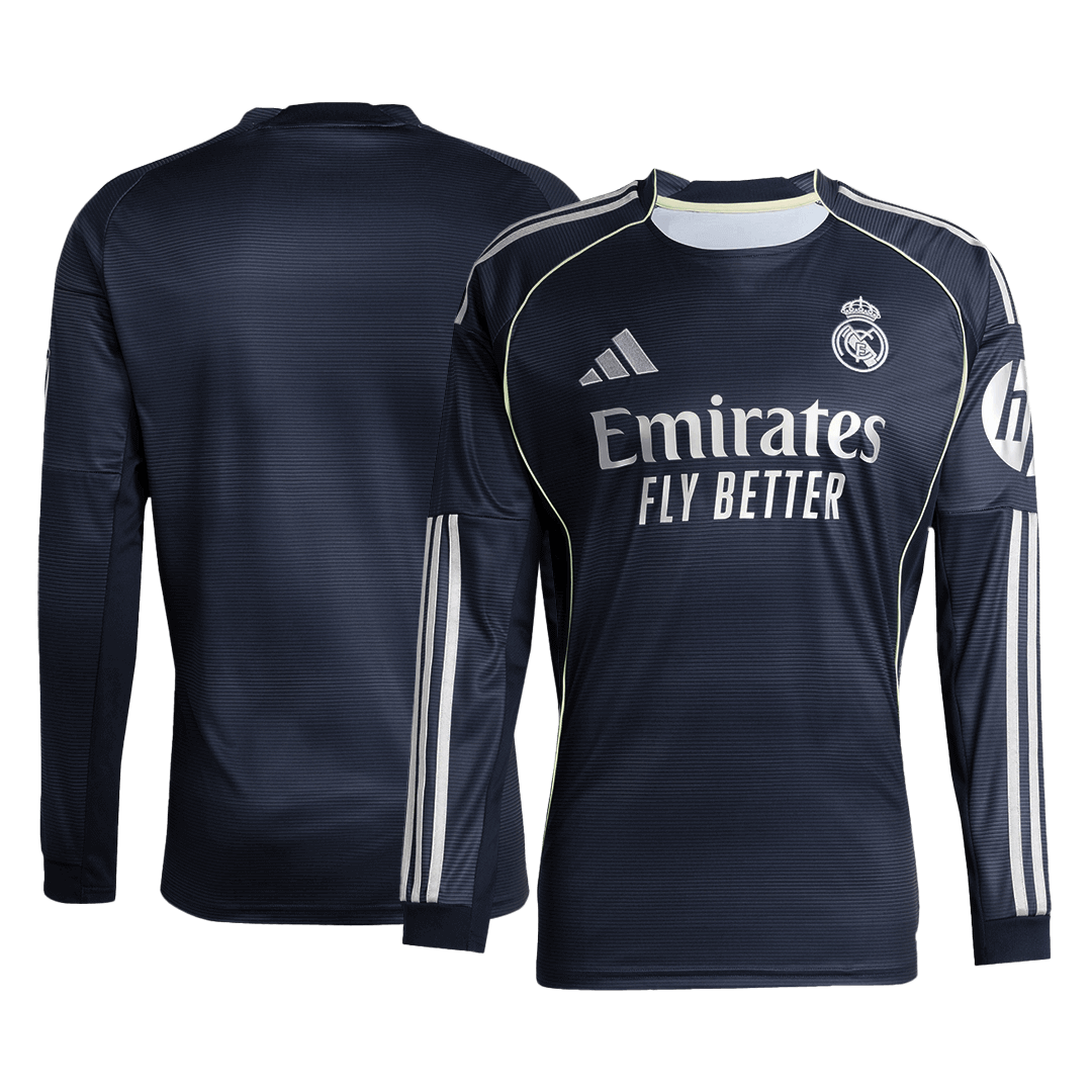 Real Madrid Fora Manga Longa Futebol Camisa 2025/26 Azul&Marinho