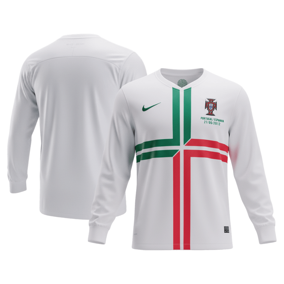 Retrô Portugal Fora Manga Longa Camisa 2012 Branco