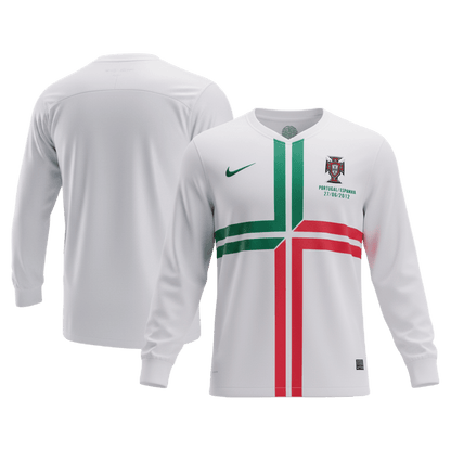 Retrô Portugal Fora Manga Longa Camisa 2012 Branco