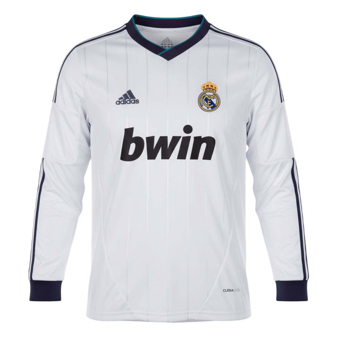 Retrô Real Madrid Casa Manga Longa Camisa 2012/13 Branco