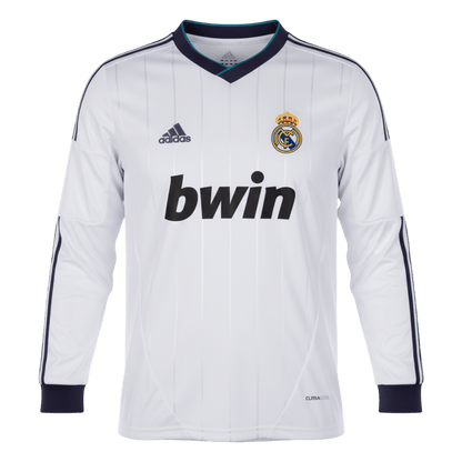 Retrô Real Madrid Casa Manga Longa Camisa 2012/13 Branco