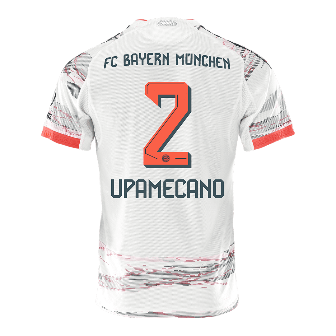 Autêntico UPAMECANO #2 Bayern Munich Fora Futebol Camisas 2025/26 Branco