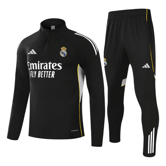 Real Madrid Zíper Moletom Conjunto (Top+Calças) 2025/26 Preto