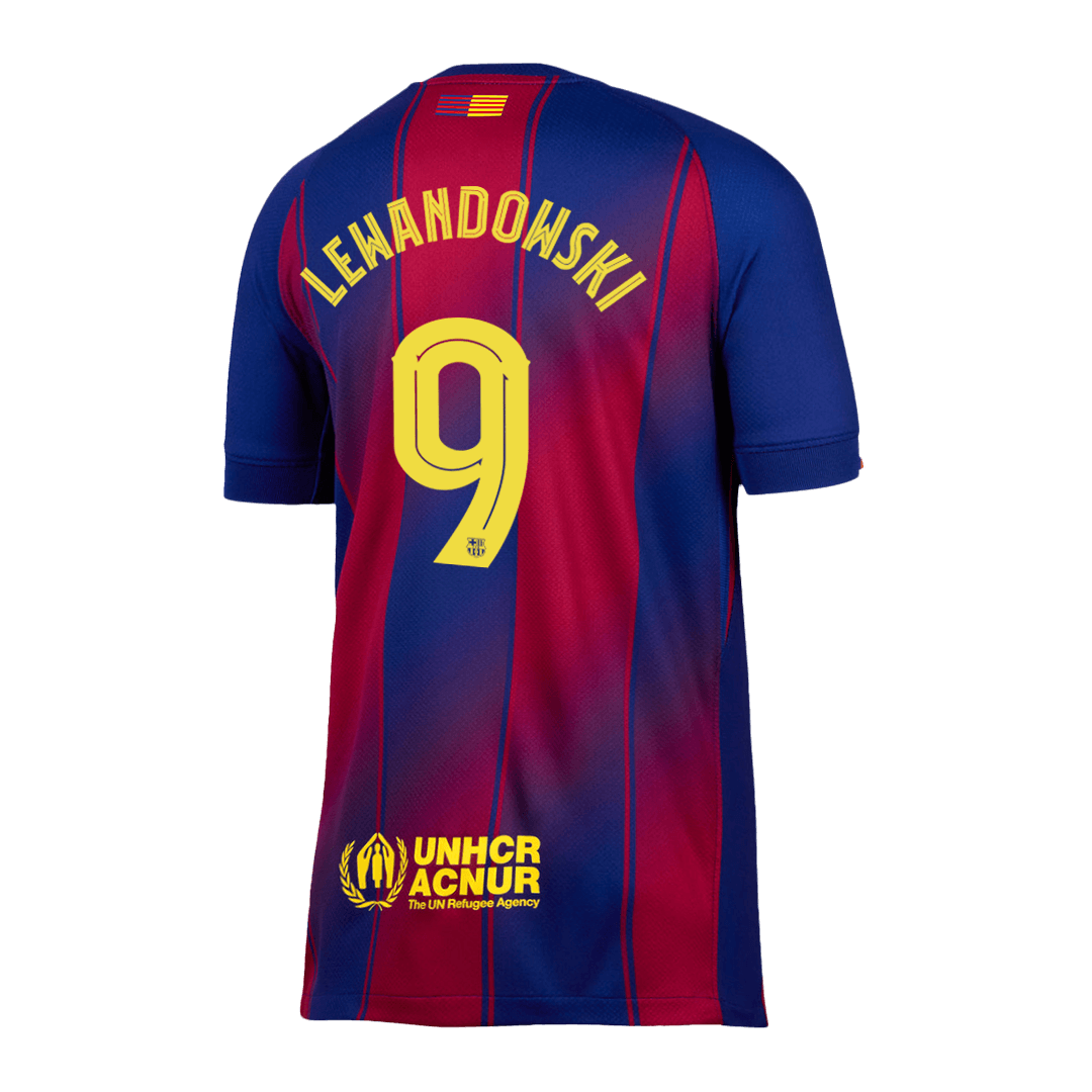 LEWANDOWSKI #9 Barcelona Casa Camisa 2025/26- Vermelho&Azul