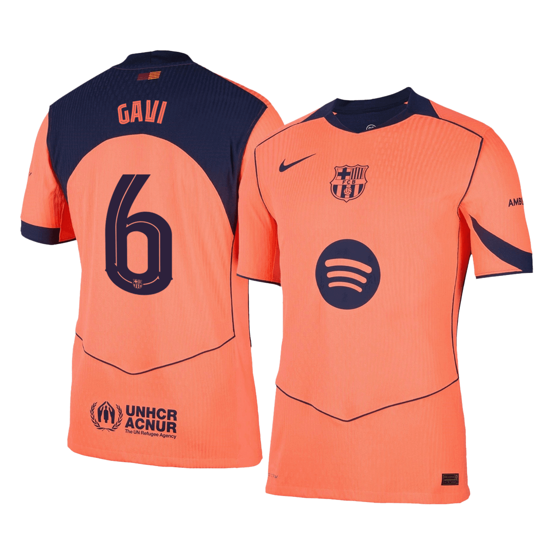 Autêntico GAVI #6 Barcelona Fora Terceira UCL Futebol Camisas 2025/26